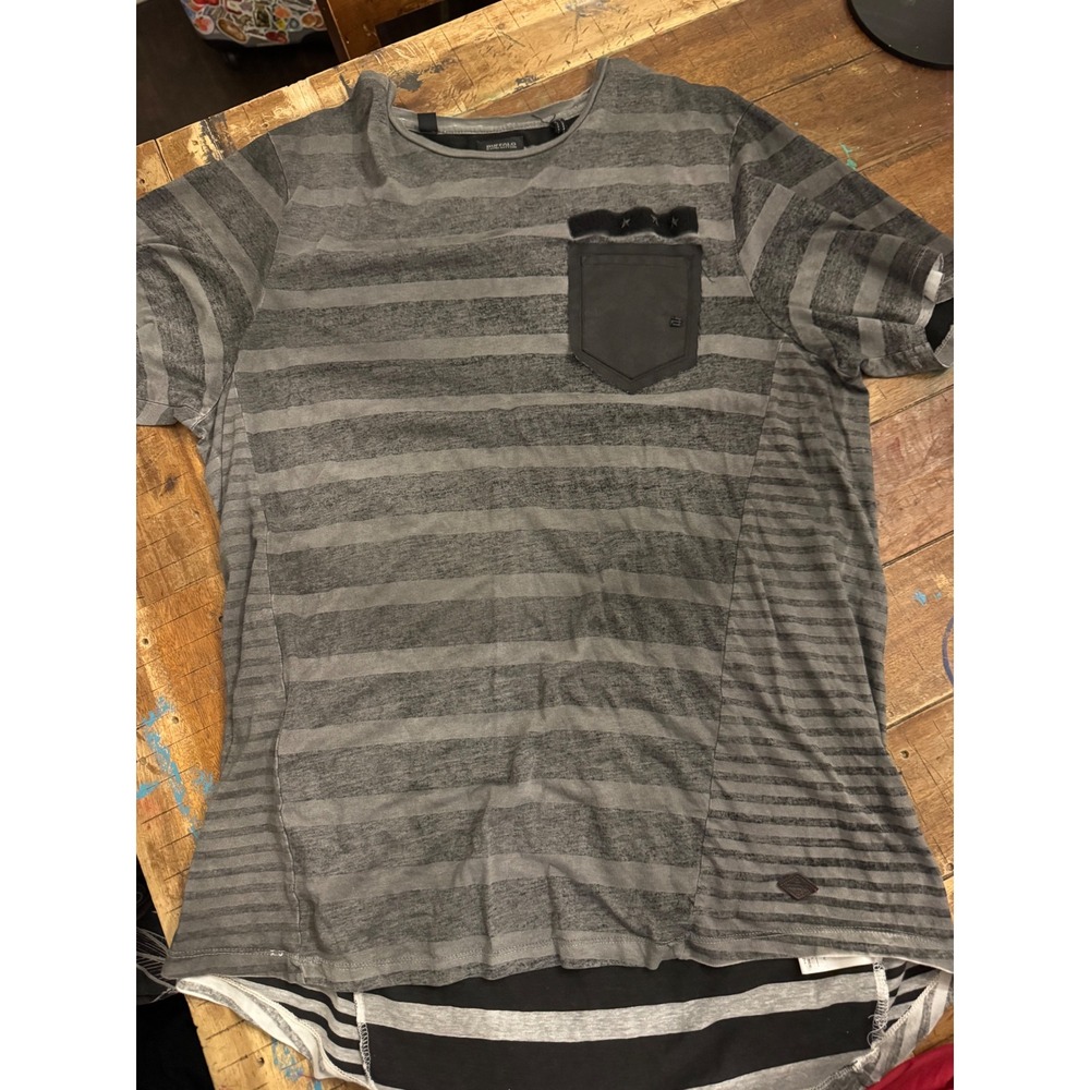 Buffalo David Bitton Mens Striped Pocket T-Shirt Grey Black XXL Studded Star